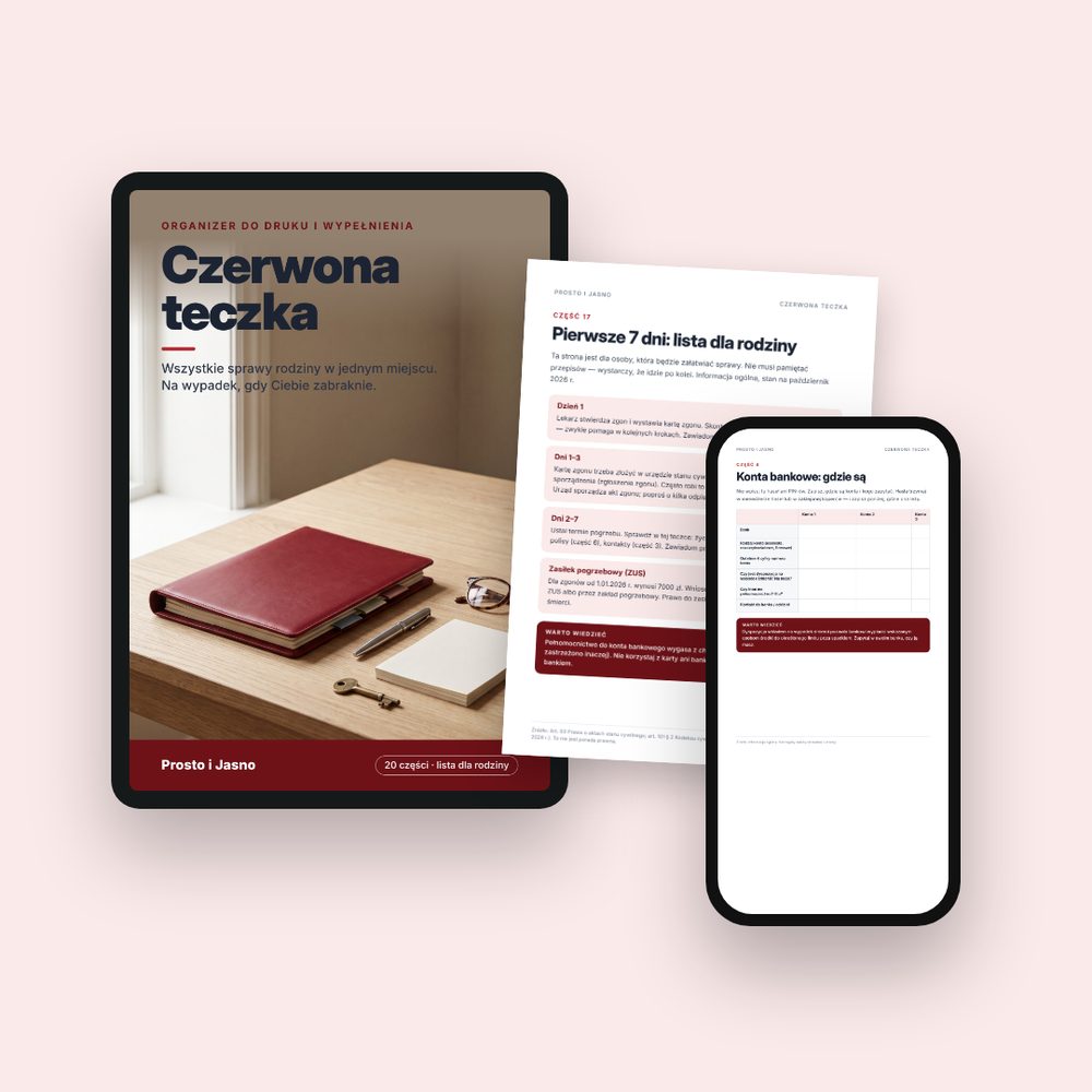 Czerwona teczka — okładka i strony poradnika